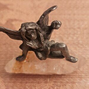 Vintage Pewter Fairy on Rose Quartz Rock